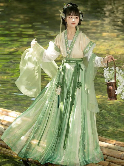 Grace your wardrobe with the Qiyao Ruqun, elegantly embodied in the Elegant Ivy ensemble. This captivating attire seamlessly blends tradition with a touch of contemporary charm. Step into the refined allure of this outfit, embodying an elegant and timeless style that adds a touch of sophistication to your look.