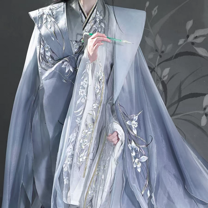 Ming Dynasty Embroidered Cloak, Ink-Wash Cape, and Cross-Collar Set