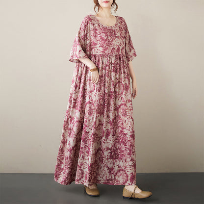 Bohemian Retro Pullover Short Sleeve Dress Loose-fitting A-line Dress