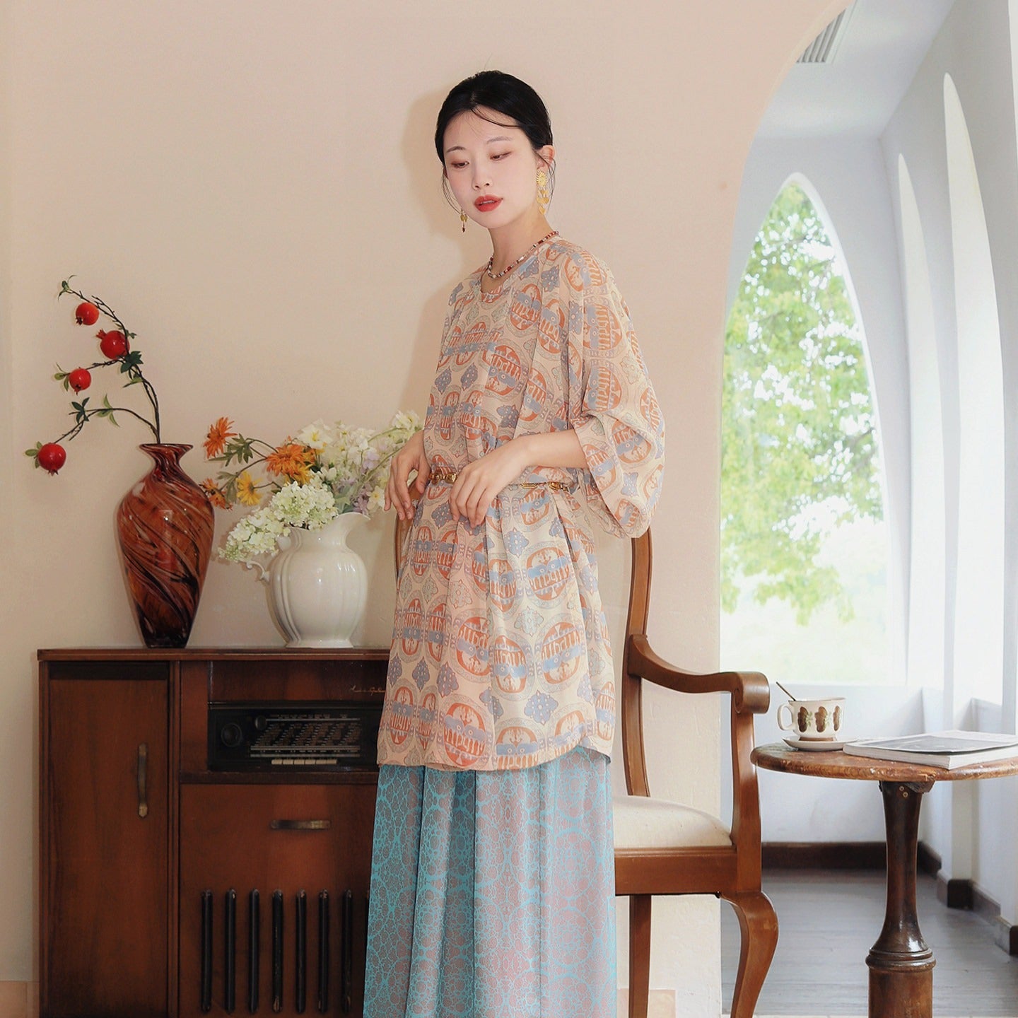 Retro Pattern Round-Collar Hanfu Set （Chihe）