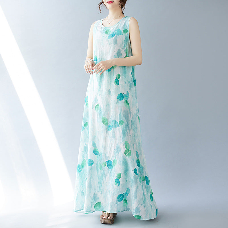 blue white sleeveless a-line dress long dress oversize dress