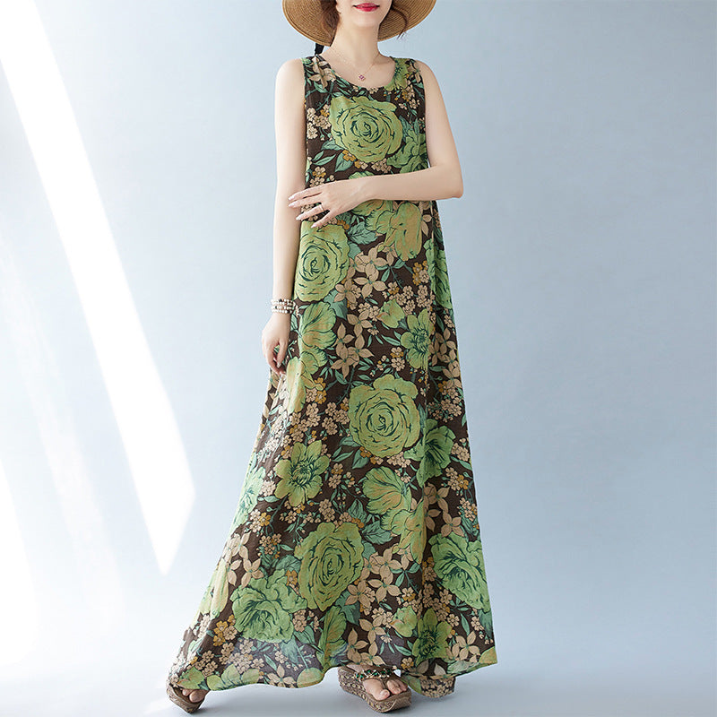 Sleeveless Round Neck Printed Dress