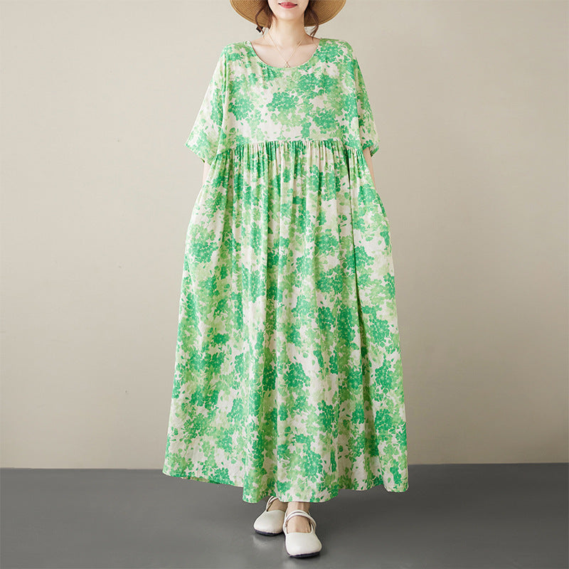 Bohemian Green Flowers  Retro Pullover Dress