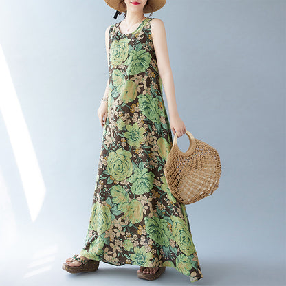 Sleeveless Round Neck Printed Dress